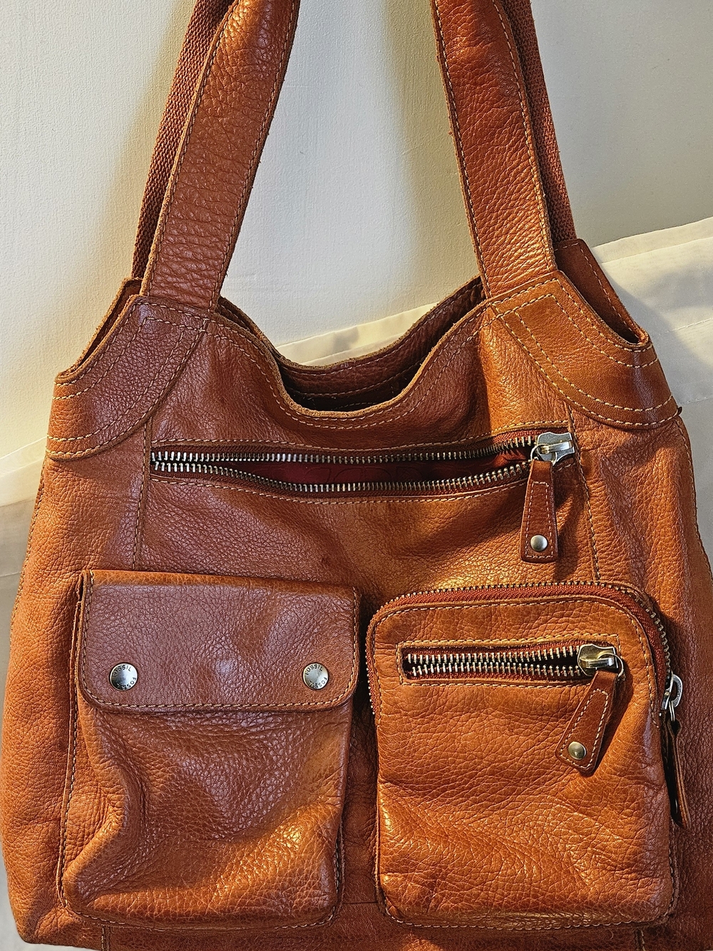 Rusty RED Leather FOSSIL Handbag - Classic Everyday Shoulder Bag